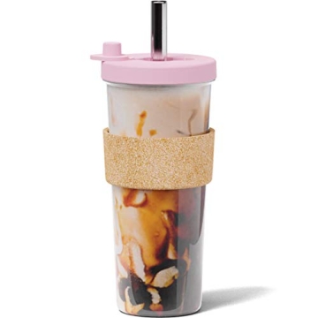 Dodoko Reusable Boba Cup and Straw - 24 oz Bubble Pink Tumbler for Smoothies