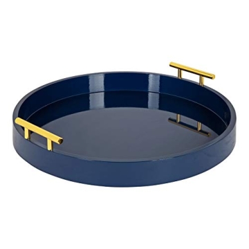 Modern Decorative Round Tray - Navy Blue & Gold