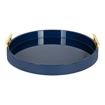 Modern Decorative Round Tray - Navy Blue & Gold