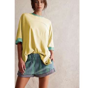 Songling Womens 3/4 Length Sleeve Casual Loose Fit Summer Tee Shirt Basics Cotton t Shirts Trendy Tops(Yellow,L)