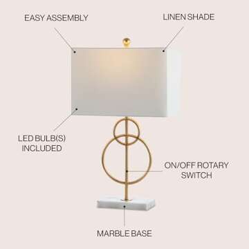 JONATHAN Y JYL1096A Haines 26" Modern Circle Marble/Metal LED Table Lamp Classic Glam Bedside Desk N...