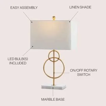JONATHAN Y JYL1096A Haines 26" Modern Circle Marble/Metal LED Table Lamp Classic Glam Bedside Desk N...
