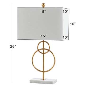 JONATHAN Y JYL1096A Haines 26" Modern Circle Marble/Metal LED Table Lamp Classic Glam Bedside Desk Nightstand Lamp for Bedroom Living Room Office College Bookcase LED Bulb Included, Gold Leaf/White