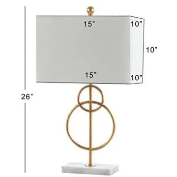 JONATHAN Y JYL1096A Haines 26" Modern Circle Marble/Metal LED Table Lamp Classic Glam Bedside Desk Nightstand Lamp for Bedroom Living Room Office College Bookcase LED Bulb Included, Gold Leaf/White