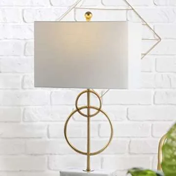 JONATHAN Y JYL1096A Haines 26" Modern Circle Marble/Metal LED Table Lamp Classic Glam Bedside Desk Nightstand Lamp for Bedroom Living Room Office College Bookcase LED Bulb Included, Gold Leaf/White