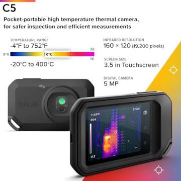 FLIR C5 Compact Thermal Imaging Camera with Wifi: High Resolution Infrared Imager for Inspection, El...