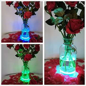 LARDUX Rechargeable LED Light Base with Remote - 4 Inches Round LED Light Display Pedestal Multicolor Light for Vase Crystal Art Home Party Table Wedding Centerpiece Decoration