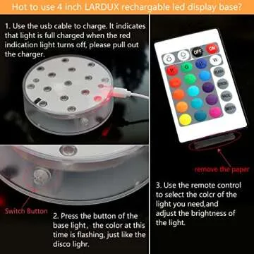 LARDUX Rechargeable LED Light Base with Remote - 4 Inches Round LED Light Display Pedestal Multicolor Light for Vase Crystal Art Home Party Table Wedding Centerpiece Decoration