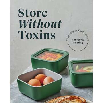 Caraway Glass 4.4 Cup Food Container - Ceramic Coated for Nonstick Storage with Glass Lids - Dishwas...