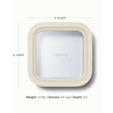 Caraway Glass 4.4 Cup Food Container - Ceramic Coated for Nonstick Storage with Glass Lids - Dishwasher, Oven & Microwave Safe
