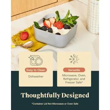 Caraway Glass 4.4 Cup Food Container - Ceramic Coated for Nonstick Storage with Glass Lids - Dishwasher, Oven & Microwave Safe