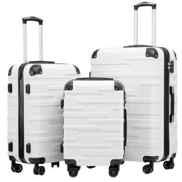 Coolife Luggage Expandable(only 28") Suitcase 3 Piece Set with TSA Lock Spinner 20in24in28in (white)