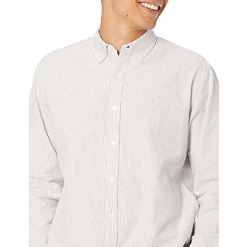 Amazon Essentials Men's Long-Sleeve Regular-Fit Stretch Oxford Shirt (Available in Big & Tall), Light Grey White Vertical Stripe, 4X-Large Big