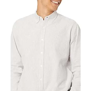Amazon Essentials Men's Long-Sleeve Regular-Fit Stretch Oxford Shirt (Available in Big & Tall), Light Grey White Vertical Stripe, 4X-Large Big