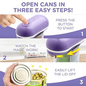 Kitchen Mama Mini Electric Can Opener: Open Cans with A Simple Push of Button - Ultra-Compact, Mini-Sized Space Saver, Portable, Smooth Edge, Food-Safe, Battery Operated (Purple)