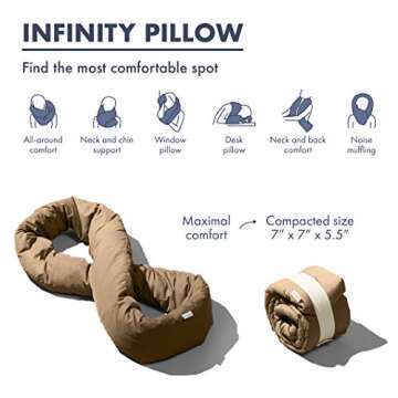 Huzi Infinity Pillow - Travel Neck Pillow - Versatile Soft 360 Support Scarf - Machine Washable - Home Travel Flight Road Trips (Tan)