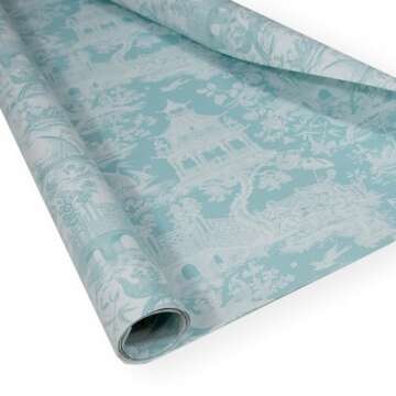 Caspari Chinoiserie Toile Reversible Gift Wrapping Paper in Robin's Egg - 30" x 8' Roll