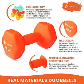 GYMENIST 7 LB Neoprene Coated Dumbbell Set for Home Workouts