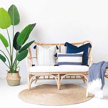 Hofdeco Coastal Decorative Throw Pillow Cover ONLY, for Couch, Sofa, or Bed, Sky Blue Stripe Tassel, 18"x18"