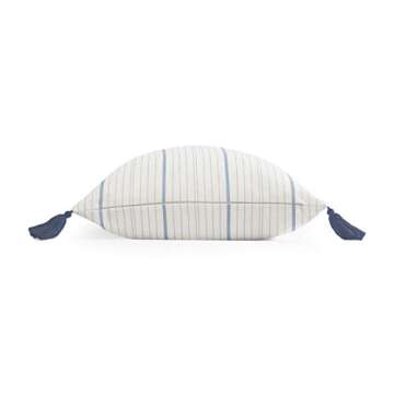 Hofdeco Coastal Decorative Throw Pillow Cover ONLY, for Couch, Sofa, or Bed, Sky Blue Stripe Tassel, 18"x18"
