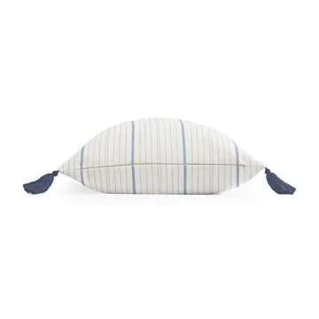 Hofdeco Coastal Decorative Throw Pillow Cover ONLY, for Couch, Sofa, or Bed, Sky Blue Stripe Tassel, 18"x18"