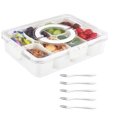 ALEXPRE Divided Serving Tray with Lid – 8 Compartment Snack Organizer, Portable & Stylish