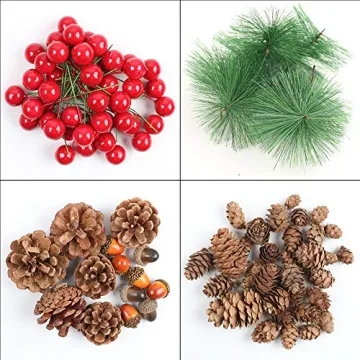 DomeStar 120PCS Pine Cone Red Berry Craft Set