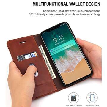 SINIANL iPhone X Leather Wallet Case with Card Slots