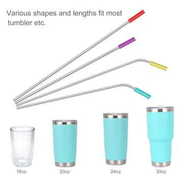20 Pack Reusable Stainless Steel Metal Straws,10.5" & 8.5" Reusable Drinking Straws with 20 Silicone Tips 5 Straw Brushes 1 Travel Case,Eco Friendly Extra Long Metal Straw Fit for 20 24 30 oz Tumbler