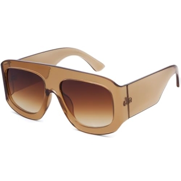 Haqptul Oversized Trendy Square Aviator Sunglasses for Women Men Big Designer Inspired Flat Top Sun ...