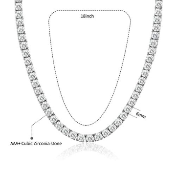 MDFUN Tennis Necklace 18K White Gold Plated 6mm Brilliant Cut
