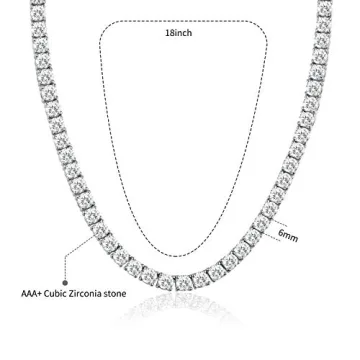MDFUN Tennis Necklace 18K White Gold Plated 6mm Brilliant Cut