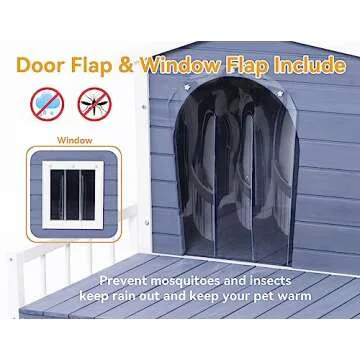 Petsfit Large Dog House with Terrace & Openable Asphalt Roof, 45" L x 54" W x33 H, XL Dog House Outdoor with Elevated Floor, Window & Door Flap, Outdoor Dog House for Large Dogs