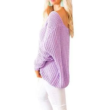 Imily Bela Off The Shoulder Lavender Oversized Sweater