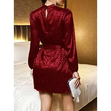 Laqeyko Red Satin Silk Dress Cocktail Dress for Women Winter Wedding Guest Christmas Holiday Party N...