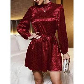 Laqeyko Red Satin Silk Dress Cocktail Dress for Women Winter Wedding Guest Christmas Holiday Party New Years Eve Dresses 2024 Dinner Date Night Valentines Dress Burgundy LA229-2-L