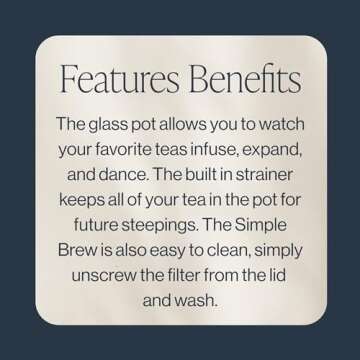 Rishi Tea Simple Brew Teapot - For 12oz Loose Tea Preparation, Built-in Strainer, Everyday Teaware, ...