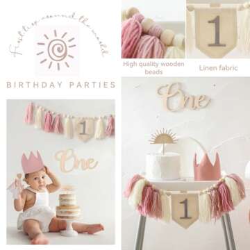 1st Birthday Decorations Girl or Boy First Birthday High Chair Banner 1st Birthday Hat One Cake Topp...