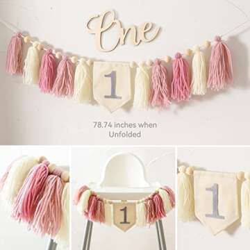 1st Birthday Decorations Girl or Boy First Birthday High Chair Banner 1st Birthday Hat One Cake Topper Sweet and Soft High Chair Banner First Birthday Girl Baby First Birthday Crown (Pink)