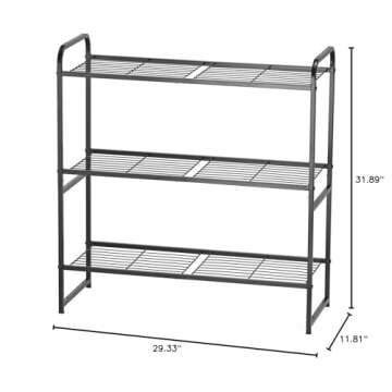 GEORIS 3 Tier Heavy Duty Metal Wire Shelf - Stackable