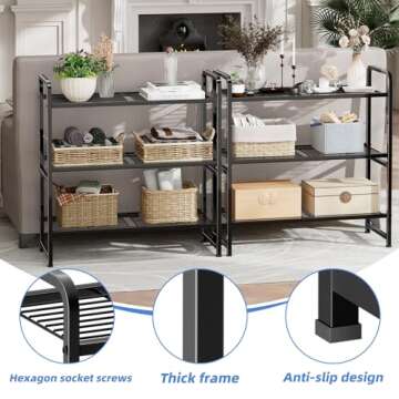 GEORIS 3 Tier Heavy Duty Metal Wire Shelf - Stackable