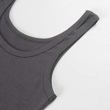 Artfish Women's Sleeveless Shirt Ribbed Fitted Scoop Neck Basic Long Crop Tank Top Square Cotton Charcoal Grey, XS