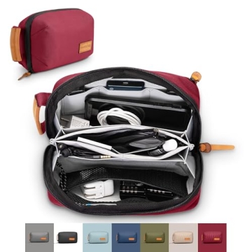 Tech Bag Organizer - Small Electronics Organizer Pouch for Travel - Premium Travel Case with Leather...