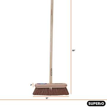 Superio Kitchen and Home Horsehair Broom With Wood Handle, Fine Premium Bristles - Heavy Duty Househ...