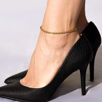LIFETIME JEWELRY 5mm Rope Chain Anklet for Women & Men 24k Gold Plated Bracelet (Gold, 10)
