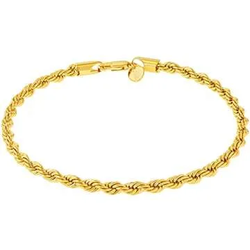 LIFETIME JEWELRY 5mm Rope Chain Anklet for Women & Men 24k Gold Plated Bracelet (Gold, 10)