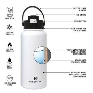 Hydraflow Hybrid - Triple Wall Vacuum Insulated Water Bottle with Flip Straw (25oz, Clay) Stainless Steel Metal Thermos, Reusable Leak Proof BPA-FREE for Sports and Travel