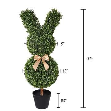 OAZALDA Artificial Bunny-Shaped Topiary Tree 35'' UV-Resistant Faux Boxwood Topiary Plant for Porch Decor（Set of Two）