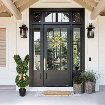 OAZALDA Artificial Bunny-Shaped Topiary Tree 35'' UV-Resistant Faux Boxwood Topiary Plant for Porch Decor（Set of Two）