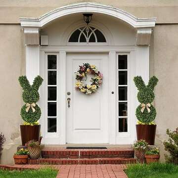 OAZALDA Artificial Bunny-Shaped Topiary Tree 35'' UV-Resistant Faux Boxwood Topiary Plant for Porch Decor（Set of Two）